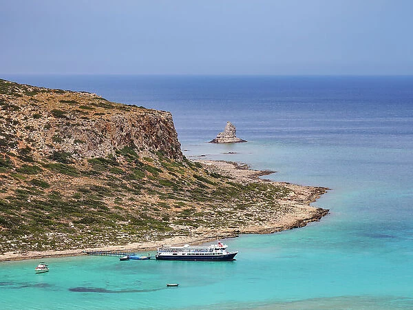 Cape Tigani, elevated view, Balos Lagoon, Gramvousa Peninsula, Chania Region, Crete, Greek Islands, Greece, Europe
