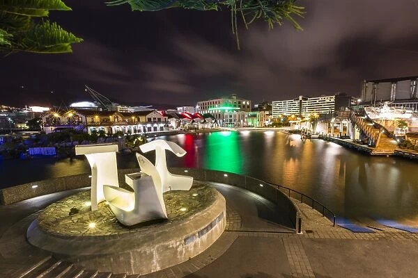 The capital city of Wellington, harbour at night, North Island, New Zealand, Pacific