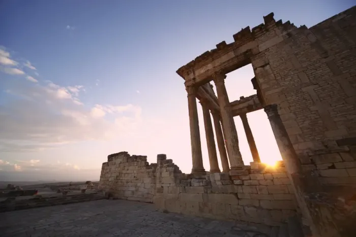 Framed Print : The Capitol at sunset in the Roman ruins, Dougga Archaeological Site, UNESCO World Heritage Site Framed Print : The Capitol at sunset in the Roman ruins, Dougga Archaeological Site, UNESCO World Heritage Site