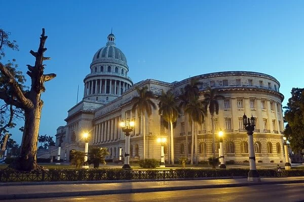 Capitolio Nacional illuminated at night, Central Havana, Cuba, West Indies