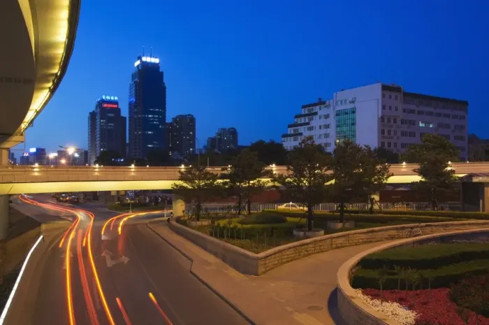 Framed Print : Car light trails and modern buildings near Beijing North Train Station Framed Print : Car light trails and modern buildings near Beijing North Train Station