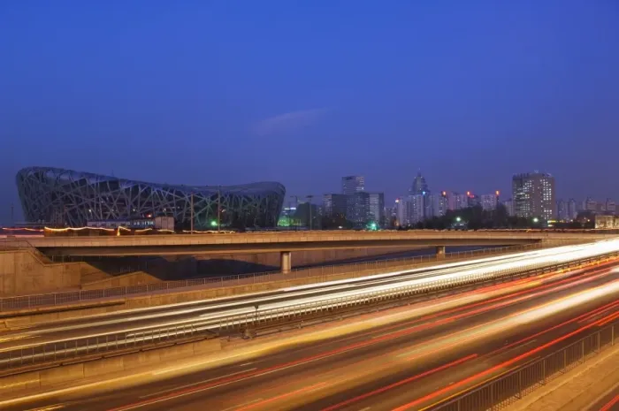 Framed Print : Car light trails at the National Stadium, 2008 Beijing Olympic venue, Beijing Framed Print : Car light trails at the National Stadium, 2008 Beijing Olympic venue, Beijing