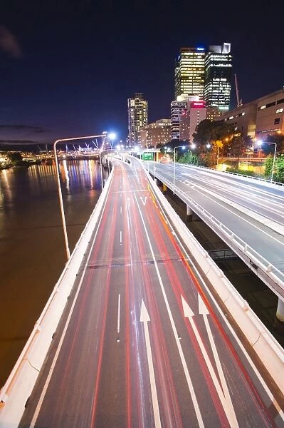 Car light trails at night on a highway in Brisbane, Queensland, Australia, Pacific