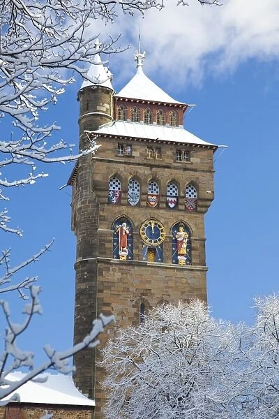 Cardiff Castle in snow, Cardiff, South Wales, Wales, United Kingdom, Europe