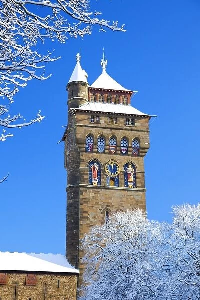Cardiff Castle in snow, Cardiff, Wales, United Kingdom, Europe
