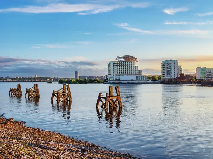 Framed Print : Carfiff Bay at sunset, Cardiff, Wales, United Kingdom, Europe
