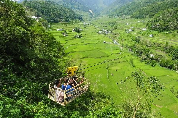 Cargo lift transporting people across the Hapao rice terraces, Banaue, UNESCO World Heritage Site, Luzon, Philippines, Southeast Asia, Asia