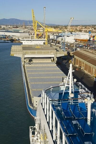 Cargo ship in the Port of Livorno, Tuscany, Italy, Europe