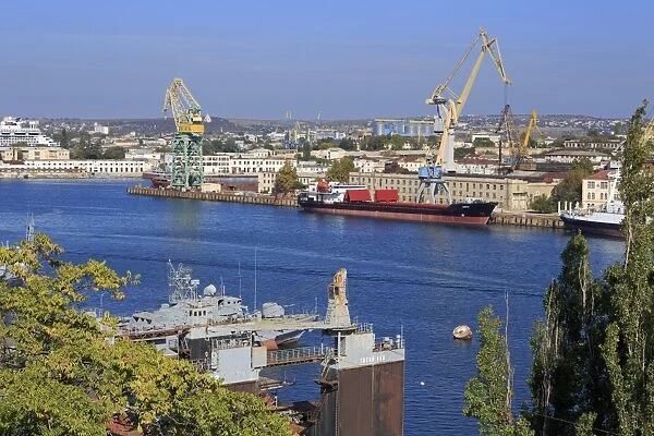Cargo ship in South Harbour, Sevastopol, Crimea, Ukraine, Europe
