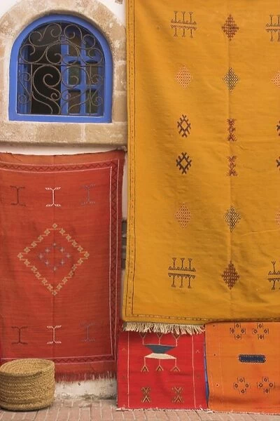 Carpets hanging outside shop in the medina, Essaouira, Morocco, North Africa, Africa