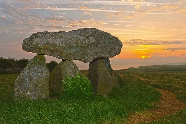 Carreg Samson Dolmen at sunrise, Abercastle, Pembrokeshire, Wales, United Kingdom, Europe