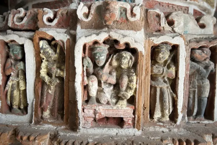 Framed Print : Detail of the carved and painted terracotta work in the Lalji Mandir, one of the terracotta temples at Kalna, West Bengal, India, Asia Framed Print : Detail of the carved and painted terracotta work in the Lalji Mandir, one of the terracotta temples at Kalna, West Bengal, India, Asia