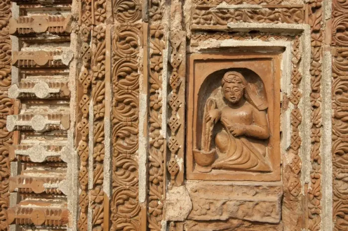 Framed Print : Detail of carved rekha style facade of the 19th century Prataspeswar terracotta temple, built in 1849, Kalna temple complex, West Bengal, India, Asia Framed Print : Detail of carved rekha style facade of the 19th century Prataspeswar terracotta temple, built in 1849, Kalna temple complex, West Bengal, India, Asia