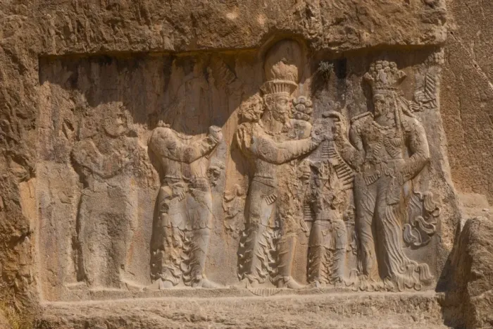 Framed Print : Carved relief of the Investiture of Narse, 294-302 AD, to the lower right of Framed Print : Carved relief of the Investiture of Narse, 294-302 AD, to the lower right of