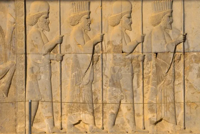 Framed Print : Carved relief of Royal Persian guard, Apadana Palace, Persepolis, UNESCO World Heritage Site