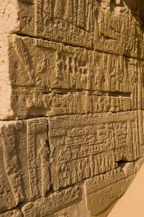 Framed Print : Detail of carved reliefs at the Pyramids of Meroe, Sudan, Africa