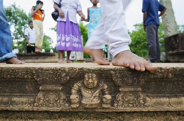 Carved steps detail, Mahasens Palace, Anuradhapura, UNESCO World Heritage Site, Sri Lanka, Asia
