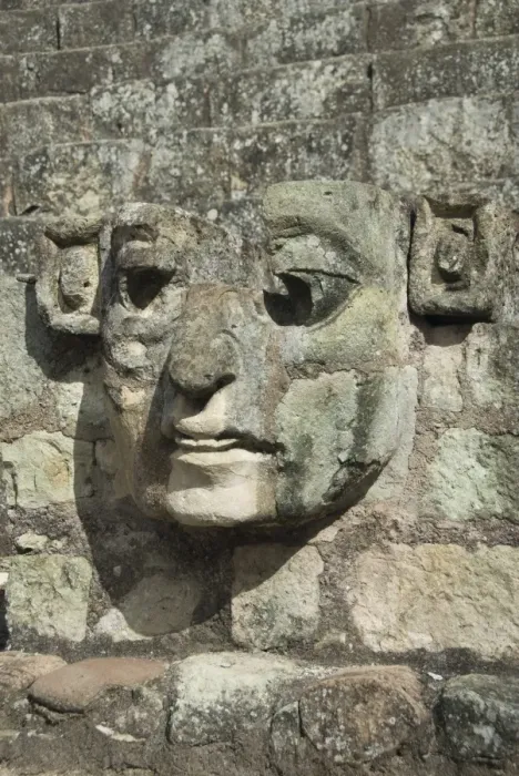 Framed Print : Carved stone face on the steps of the East Court, Copan Archaeological Park Framed Print : Carved stone face on the steps of the East Court, Copan Archaeological Park