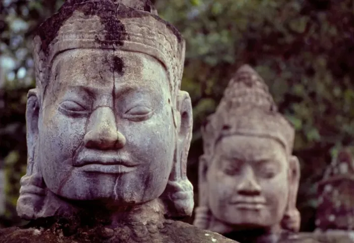 Framed Print : Carved stone statues aligned at South Gate to Angkor Thom, Angkor, UNESCO World Heritage Site, Cambodia, Southeast Asia, Asia Framed Print : Carved stone statues aligned at South Gate to Angkor Thom, Angkor, UNESCO World Heritage Site, Cambodia, Southeast Asia, Asia