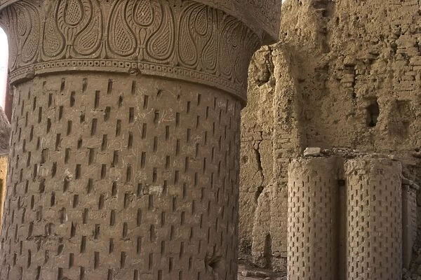 Carved stucco decoration on column, No-Gonbad Mosque (Mosque of Nine Cupolas) also known as Khoja Piada (Masjid-e Haji Piyada) (Mosque of the Walking Pilgrim), dating from 9th century, the earliest Islamic monument in the country, Balkh (Mother of Cities), Balkh province