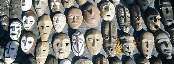 Carved wood masks in street market