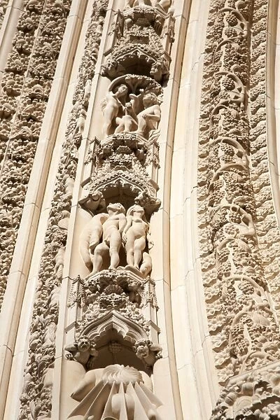 Carving details over the West Door at York Minster, York, Yorkshire, England