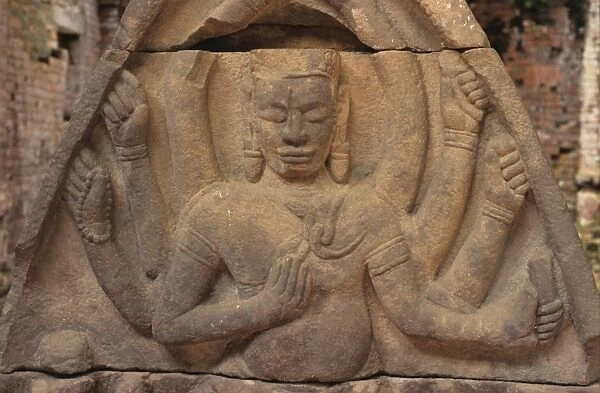 Detail of carving of Hindu divinity, Cham ruins of My Son, UNESCO World Heritage Site, near Hoi An, South Central Coast, Vietnam, Indochina, Southeast Asia, Asia