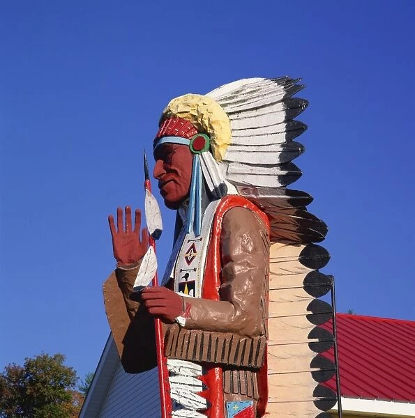 Carving of Native American, Mohawk Trail, Massachusetts, New England, United States of America