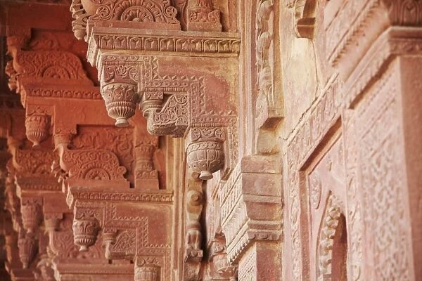 Carvings on Birbal Bhavan, Fatehpur Sikri, UNESCO World Heritage Site, Uttar Pradesh