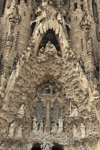 Carvings on facade of Sagrada Familia temple, UNESCO World Heritage Site, Barcelona, Catalunya, Spain, Europe