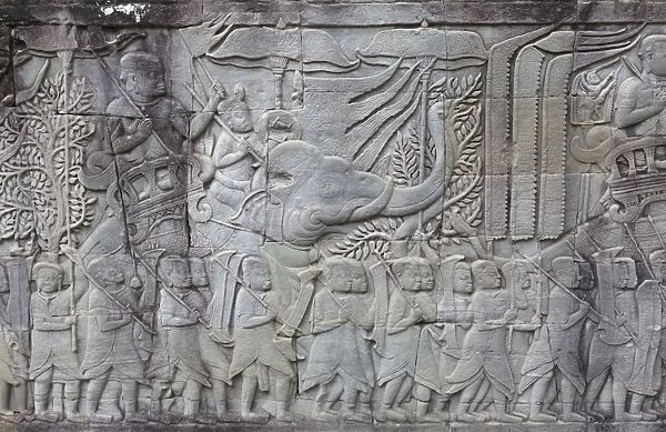 Carvings in stone depicting a king riding an elephant, Angkor Wat, UNESCO World Heritage Site, Siem Reap, Cambodia, Indochina, Southeast Asia, Asia
