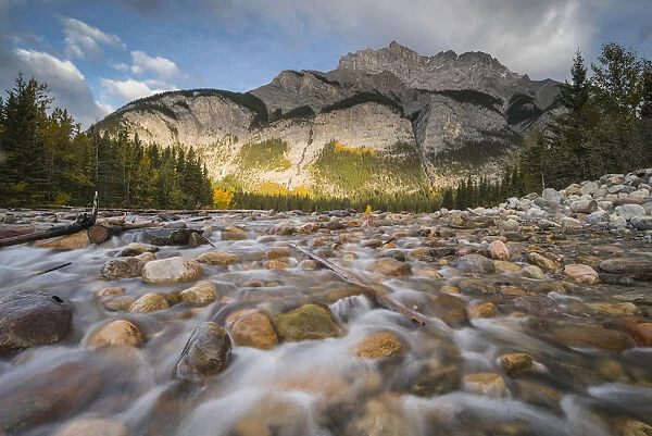 Cascade Mountain in autumn with stoney creek, Banff National Park, UNESCO World Heritage