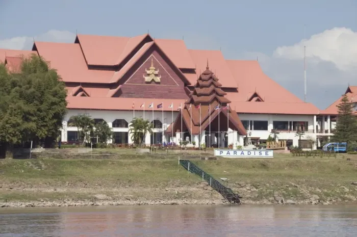 Framed Print : Casino on the Mekong River in Burma just a short boat trip from Thailand Framed Print : Casino on the Mekong River in Burma just a short boat trip from Thailand
