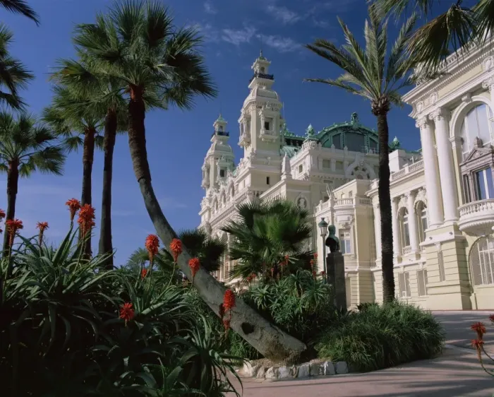 Framed Print : The Casino from the south terrace, palms and flowers in foreground, Monte Carlo Framed Print : The Casino from the south terrace, palms and flowers in foreground, Monte Carlo