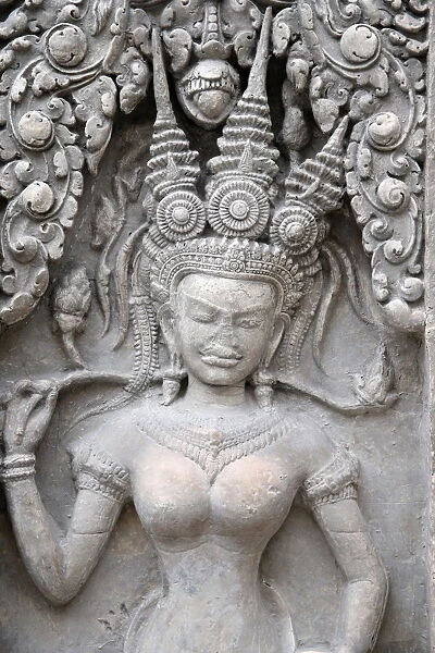 Cast of apsara from Angkor Wat western entrances central towers gate, Musee Guimet