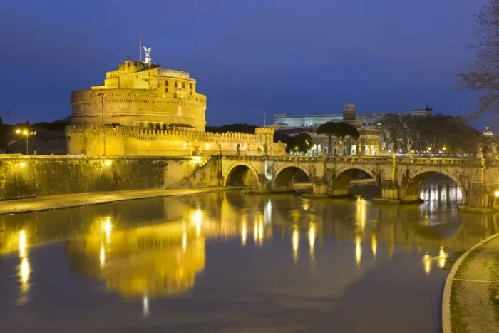 Framed Print : Castel Sant Angelo and Ponte Sant Angelo on the River Tiber at night, Rome, Lazio Framed Print : Castel Sant Angelo and Ponte Sant Angelo on the River Tiber at night, Rome, Lazio