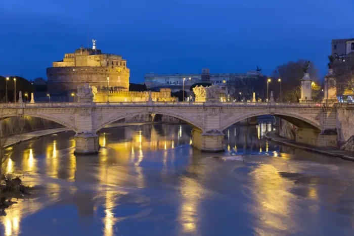 Framed Print : Castel Sant Angelo and Ponte Vittorio Emanuelle II on the River Tiber at night, Rome Framed Print : Castel Sant Angelo and Ponte Vittorio Emanuelle II on the River Tiber at night, Rome