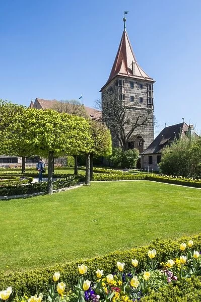 Castle gardens of the imperial castle of Nuremberg, Bavaria, Germany, Europe