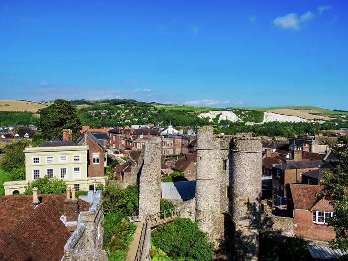 Framed Print : Castle Gate (Barbican), elevated view, Lewes, East Sussex, England, United Kingdom, Europe