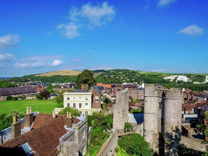 Framed Print : Castle Gate (Barbican), elevated view, Lewes, East Sussex, England, United Kingdom, Europe