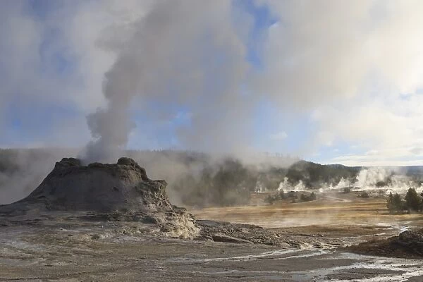 Castle Geyser and steamy surrounds, Upper Geyser Basin, Yellowstone National Park, UNESCO World Heritage Site, Wyoming, United States of America, North America