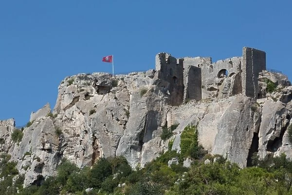 Castle ruin in the rocks of the hill village of Les Baux-de-Provence, Provence, France