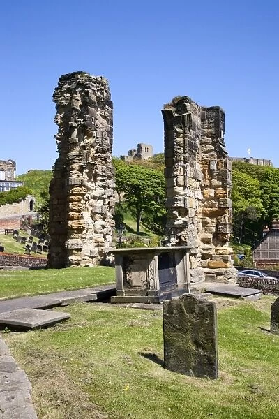 Castle Ruins from St. Marys Churchyard, Scarborough, North Yorkshire, Yorkshire, England, United Kingdom, Europe