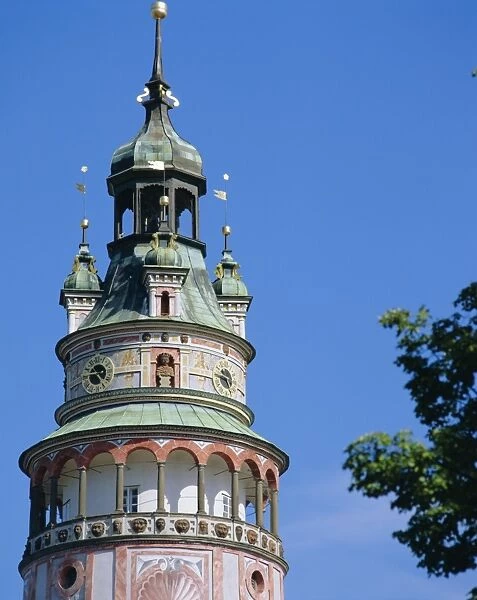 Castle tower, Cesky Krumlov, South Bohemia, Czech Republic, Europe