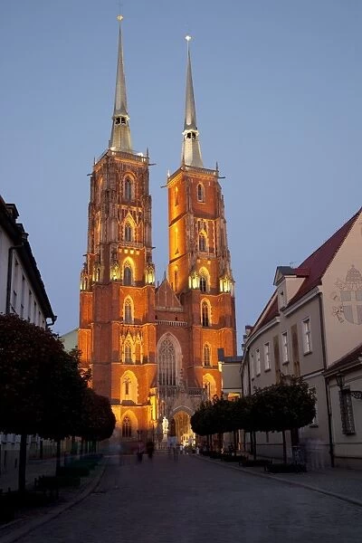 Cathedral at dusk, Old Town, Wroclaw, Silesia, Poland, Europe