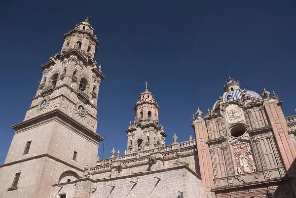 The Cathedral of Morelia, viewed from the Plaza de Armas, Morelia, Michoacan
