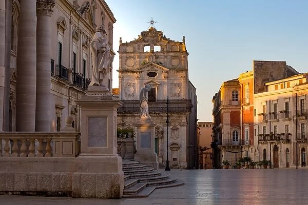 The Cathedral and Piazza Duomo in early morning on the tiny island of Ortygia, UNESCO