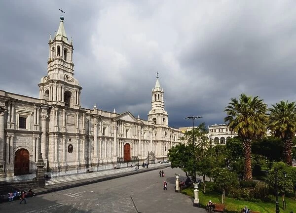Cathedral, Plaza de Armas, elevated view, Arequipa, Peru, South America