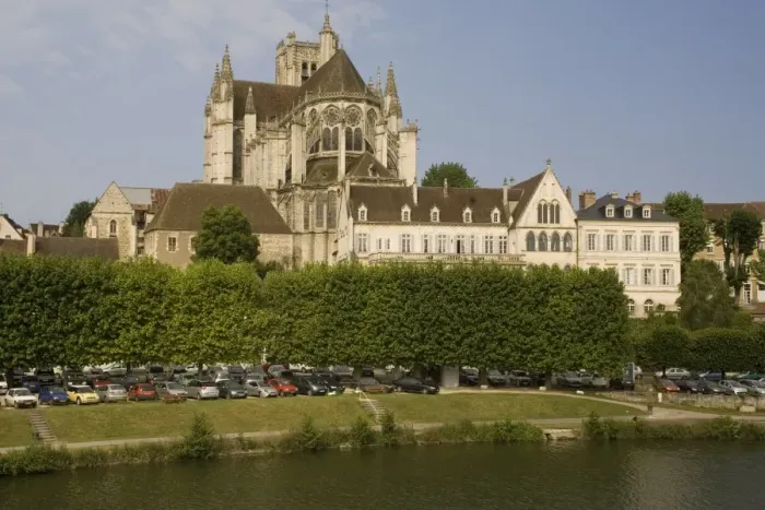 Framed Print : Cathedral and River Yonne, Auxerre, Burgundy, France, Europe