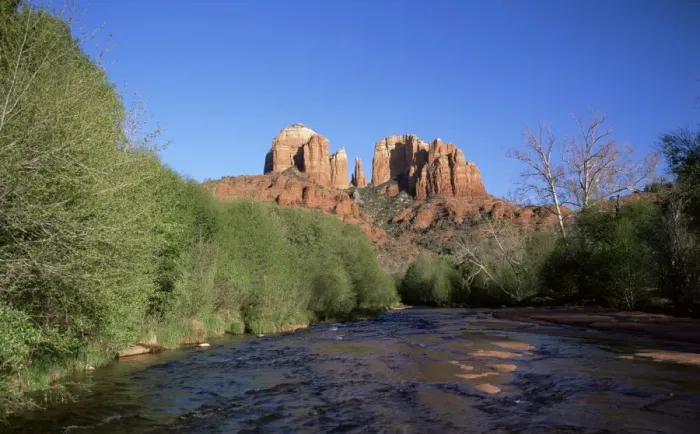 Framed Print : Cathedral Rock towering above Oak Creek